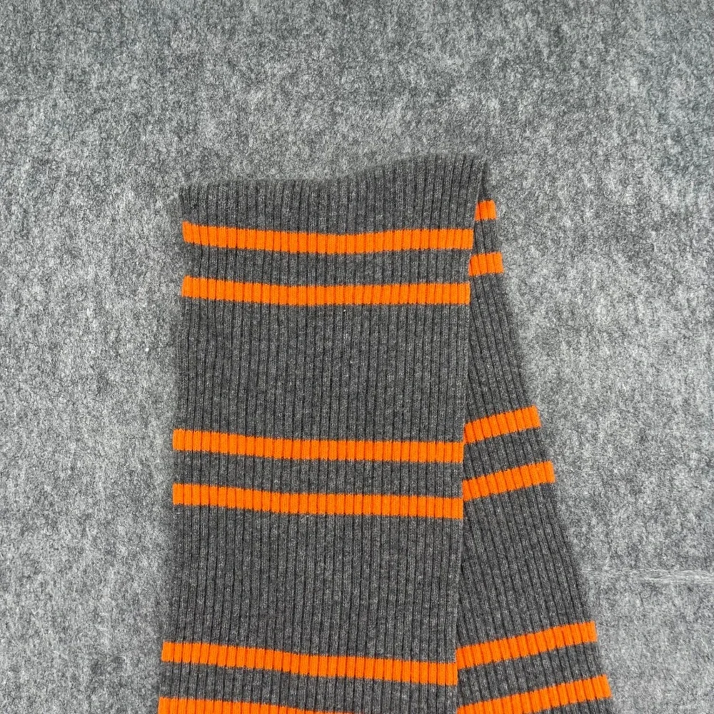 Polo Ralph Lauren Scarf Lambswool Ribbed Knit Striped Grey Orange Pony Logo